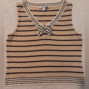 St. John Tan Cream and Brown Striped Knit Tank Top with Bow - Sz S GUC